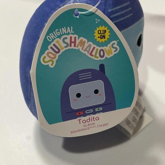 Squishmallow Kellytoy Plush Tadita the Blue Cell Phone Clip On Keychain 3.5" NWT - Picture 3 of 3